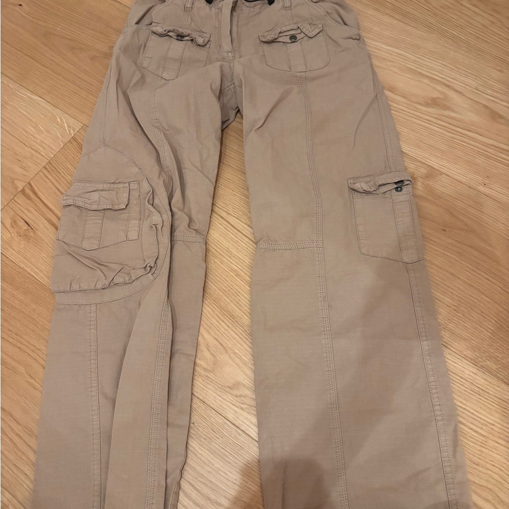 Brandy Melville Beige Cargo Pants with Utility Pockets